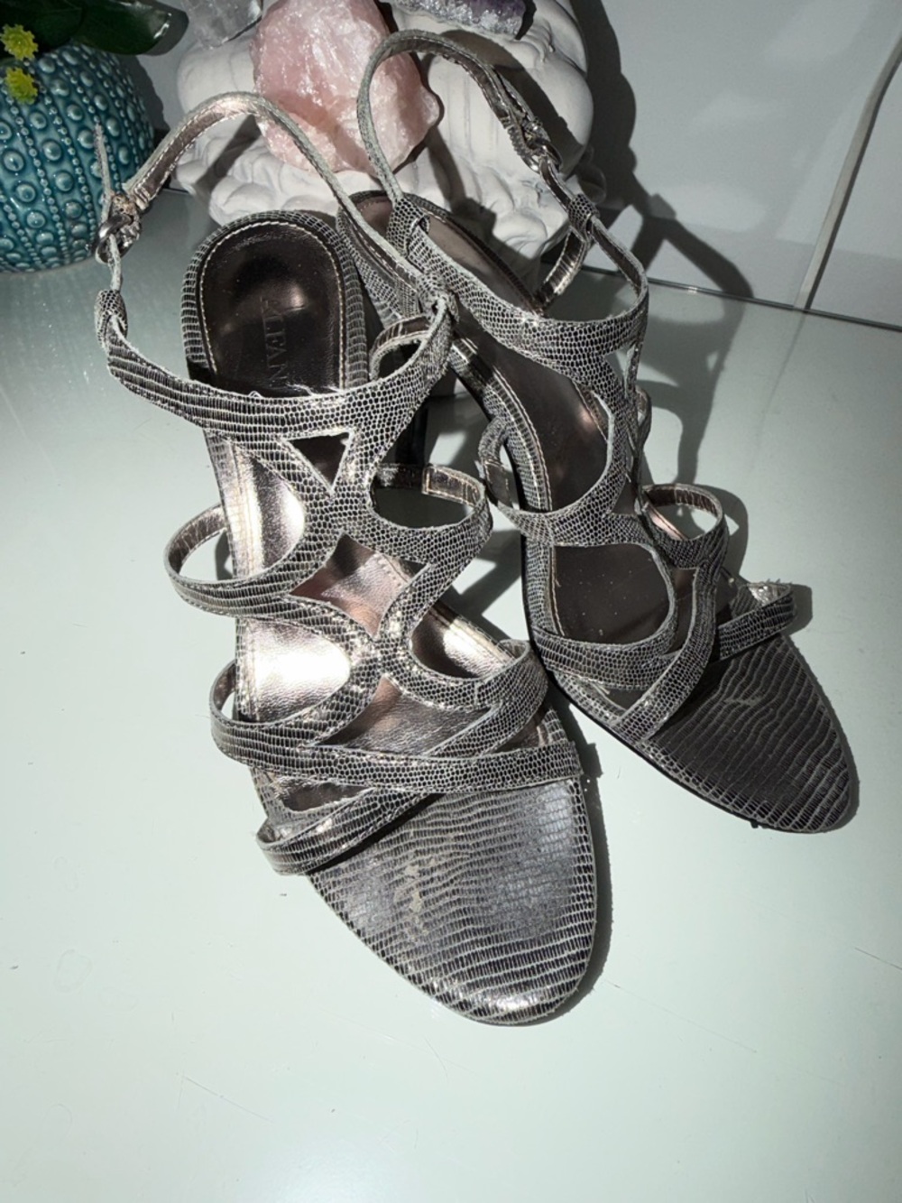 Alfani Silver Textured Strappy Heeled Sandals